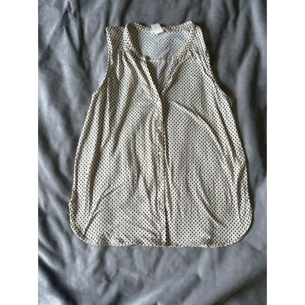 HM Sleeveless Button Down Blouse Cream Black Geometric Print XS